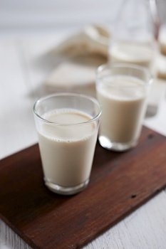 Fresh milk on white background, selective focus

. Fresh milk on white background