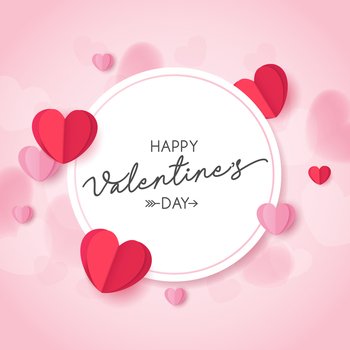 Valentine’s day abstract with cut paper heart on pink background. place for text. vector design.