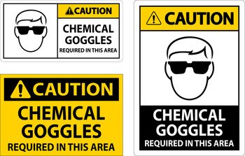 Caution Chemical Goggles Required Sign On White Background