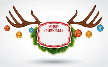 Christmas banner with ball and tree background