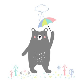 Cute bear with umbrella. Teddy bear.