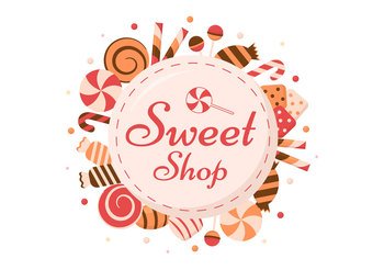Sweet Shop Selling Various Bakery Products, Cupcake, Cake, Pastry or Candy on Flat Cartoon style Hand Drawn Templates Illustration