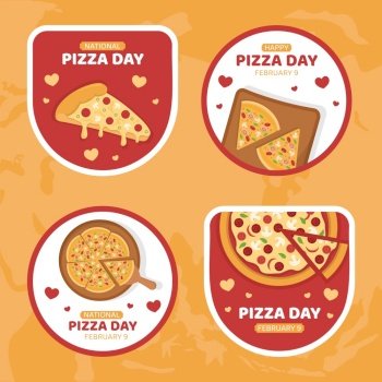 National Pizza Day Label Flat Cartoon Hand Drawn Templates Illustration