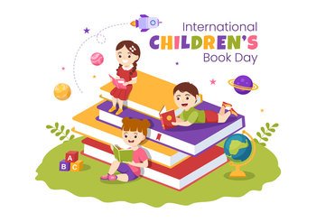 International Children’s Book Day on April 2 Illustration with Kids Reading or Writing Books in Flat Cartoon Hand Drawn for Landing Page Templates
