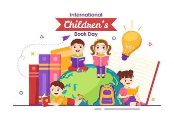 International Children’s Book Day on April 2 Illustration with Kids Reading or Writing Books in Flat Cartoon Hand Drawn for Landing Page Templates