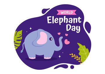 World Elephant Day Vector Illustration on 12 August with Elephants Animals for Salvation Efforts and Conservation in Cartoon Hand Drawn Templates