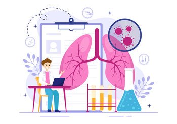 Respiratory Infection Vector Illustration of Inflammation in the Lungs with Virus Cells in Healthcare Background Flat Cartoon Hand Drawn Templates