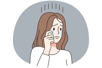 Unhappy young woman feeling down crying. Upset girl distressed with loneliness or solitude. Personal or mental problem. Depression concept. Vector illustration.. Unhappy woman feel stressed crying