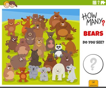 Illustration of educational counting game for children with cartoon bears animal characters group