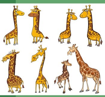 Cartoon illustration of funny giraffes animals comic characters set