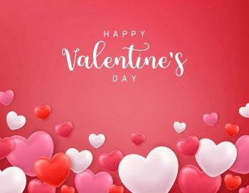 3d Hearts On Red Background For Happy Valentine Day. Happy Mother s Day. Gift card, love party, invitation voucher design. 3d rendering. Vector illustration. 3d Hearts On Red Background