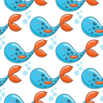 Cute whale cartoon seamless pattern. Underwater world background. Print for baby textile, paper, packaging and design. Digital paper, vector illustration. Cute whale cartoon seamless pattern