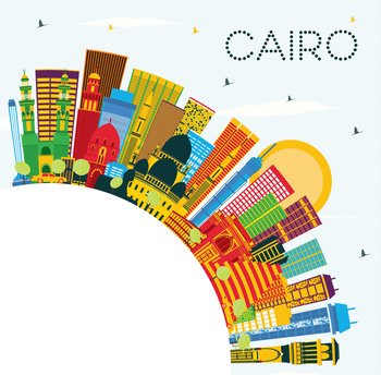 Cairo Egypt City Skyline with Color Buildings, Blue Sky and Copy Space. Business Travel and Tourism Concept with Historic Buildings. Cairo Cityscape with Landmarks.