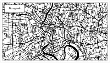 Bangkok Thailand City Map in Black and White Color. Outline Map. Vector Illustration.