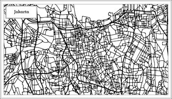 Jakarta Indonesia City Map in Black and White Color. Outline Map. Vector Illustration.
