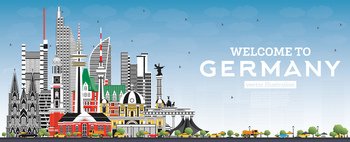 Welcome to Germany Skyline with Gray Buildings and Blue Sky. Vector Illustration. Business Travel and Tourism Concept with Modern Architecture. Germany Cityscape with Landmarks.