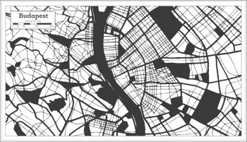 Budapest Hungary City Map in Black and White Color in Retro Style. Outline Map. Vector Illustration.