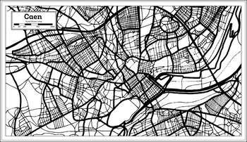 Caen France City Map in Black and White Color in Retro Style. Outline Map. Vector Illustration.