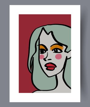 Portrait woman drawing character wall art print. Wall artwork for interior design. Printable minimal abstract woman poster. Contemporary decorative background with character.. Portrait woman drawing character wall art print