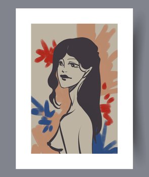 Portrait woman naked breast wall art print. Contemporary decorative background with breast. Wall artwork for interior design. Printable minimal abstract woman poster.. Portrait woman naked breast wall art print