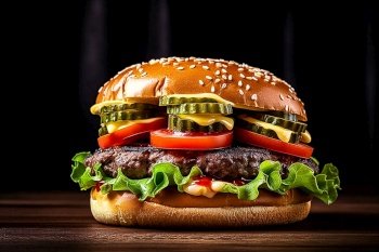cheeseburger on black background with grilled meat, AI Generative