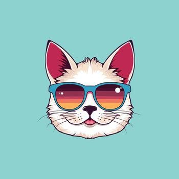 Adorable face or head of cat wearing sunglasses