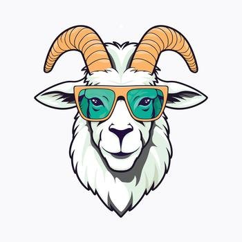 billy goat wear green glass vector illustration