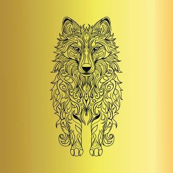 Black body line wolf on gold background