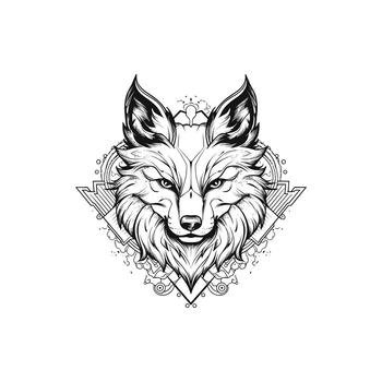 black line tattoo wolf on white background
