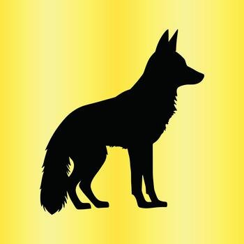 black silhouette wolf on yellow background