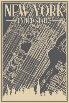 Road network poster of the downtown NEW YORK, UNITED STATES OF AMERICA