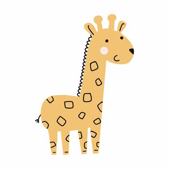 Cute giraffe on white background. Vector  doodle illustration. Poster for nursery. African animal.