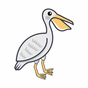 Pelican on white background. Vector doodle illustration.