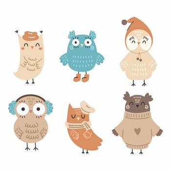 Cute owl. Set of vector characters for children.