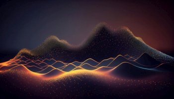 Technology background with connected dots on 3D wave landscape. Ai generative illustration. . Technology background with connected dots on 3D wave landscape. Ai generative. 
