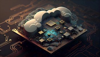 Futuristic Cloud computing technology concept background, digital illustration generative AI. Futuristic Cloud computing technology concept background, digital generative AI