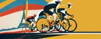 Tour de France cycling sport competition, line art ai generative illustration. . Tour de France cycling sport competition, line art ai generative. 