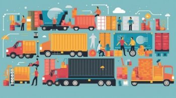 Essential workers keeping supply chain moving: Truck drivers, delivery personnel, warehouse workers. Generative ai