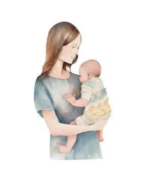Watercolor illustration of a mother holding a baby. Newborn baby. Mum with a baby isolated on a transparent background. Mothers day.. Watercolor illustration of a mother holding a baby. Newborn baby. Mum with a baby isolated on a transparent background. Mothers day