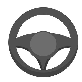 Steering wheel in cartoon style isolated on white background. auto controller, test drive. Silhouette symbol. Vector illustration
