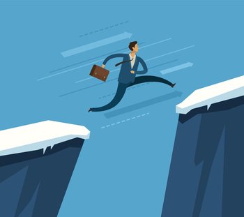 Businessman jumping over chasm business concept vector image