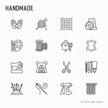 Handmade thin line icons set vector image