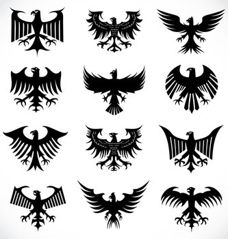 Heraldic eagle silhouettes vector image