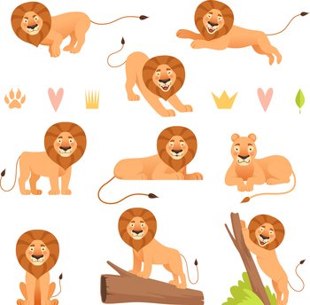 Lion cartoon wild running yellow fur animal king vector image