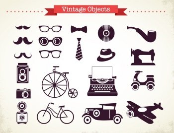 Vintage hipster objects collection vector image