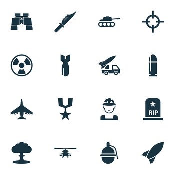 Warfare icons set collection of dangerous vector image
