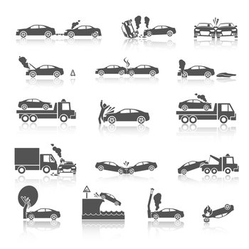 Black and white car crash icons vector image