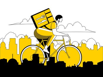 Courier or delivery guy on bicycle riding on city vector image