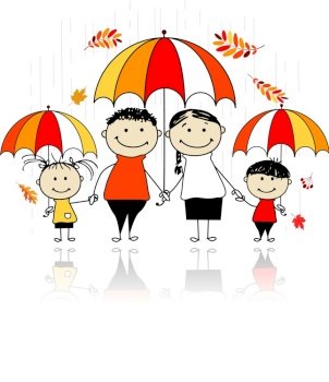 Autumn season family with umbrellas vector image