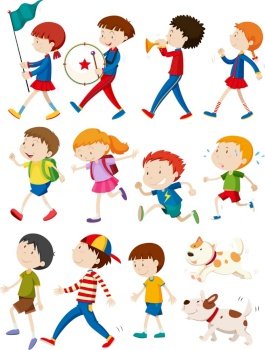 Boys and girls in many actions vector image
